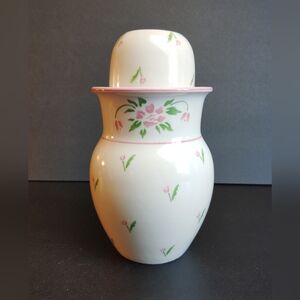 Bedside Carafe 2 Pc. Ceramic Pitcher and Cup Pink Green Floral Vintage 1985